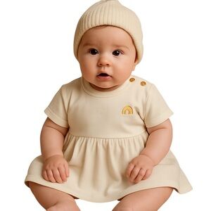 NWTS KUDAA DRESS, ORGANIC SHORT SLEEVE TWIRL- SUGAR COOKIE, SIZE 9-12 months